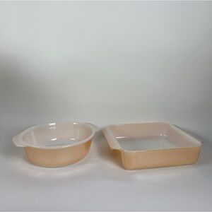 VTG Peach Lustre Laurel‎ by Fire King Orange Iridescent Casserole Dish Set